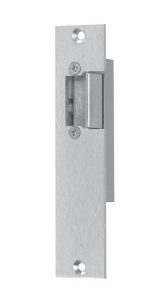 MUL-T-LOCK - Electric Strike Fail Secure, Faceplate 5-7/8 x 1 1/4, Off Center Black 8-16V AC/DC